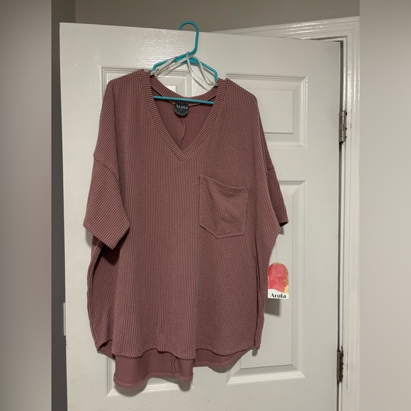 ARULA Tops - ARULA Ribbed Knit Sweater in Dusty Pink